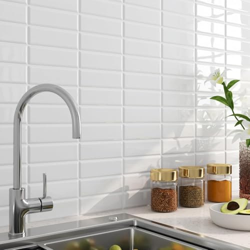 FunStick Selbstklebende Fliesen 3D Weiß Fliesenaufkleber Küche Wandfliesen Selbstklebend Wasserdicht Fliesenoptik Tapete Weiß Klebefolie Fliesen Badezimmer Wand Fliesenfolie Küche 3D 30×30CM 5 Stück