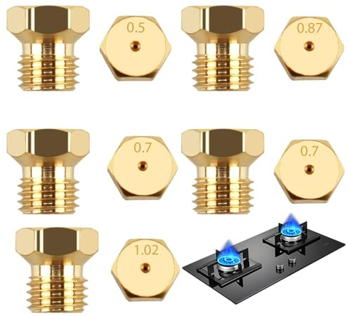 10pcs Gicleurs Gaz Butane Universel, Gicleur Butane pour Gazinière, Cuisinière et Plaque de Cuisson, Injecteur de Gaz Gicleur Bouteille Kit de Conversion, Bouteille Gicleur Brûleur 0,5/0,7/0,87/1,02