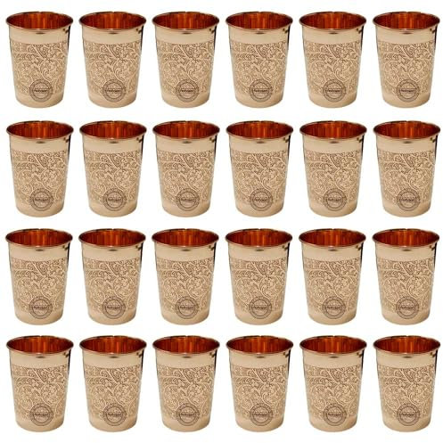 Fashnkart Verres en cuivre pur Eau potable Santé ayurvédique Gobelets en cuivre pur 10,14 oz 300 ml Lot de 24 (En relief)