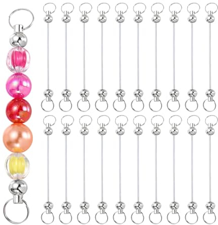 PATIKIL 20 Pcs Beadable Keychain Bars, Metal Beaded Keychain Blanks Bulk Making Supplies Kit with Double Side Loops for Pendant DIY Art Crafts, Silver Plating