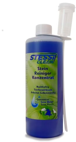 StessiClean Steinreiniger Konzentrat | 1 Liter | Intensivreiniger für Außenanlagen | Ideal für Haus - Hof und Garten | Steinterrasse | Spezial-Reiniger | Intensiv Stein-Reiniger | + Dosierhilfe