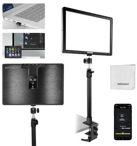 NEEWER 15,5 Streaming Lumière Key Light,CRI97+ Pince pour éclairage Photo sur Panneau LED de Bureau,2,4GHz PC/Mac iOS/Android APP Control,Compatible avec Elgato Stream Deck pour Vidéo,GL1 Pro Noir