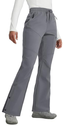 baleaf Pantalon de ski thermique doublé de molleton pour femme, coquille souple résistante à l'eau, pantalon évasé avec poches à fermeture éclair pour la marche et la randonnée, gris, S
