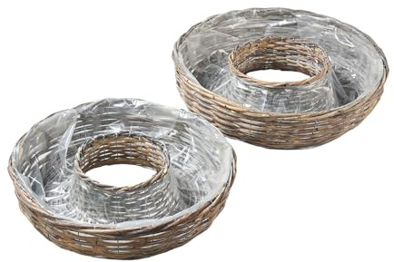 Klocke Dekorationsbedarf Pflanzring Rattan im 2er-Set - Stilvoller Übertopf für Trauerfloristik & Dekoration (D: 44/50 H: 11/13 cm - Grau)