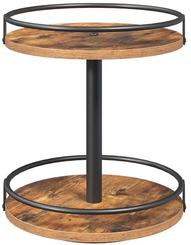 HOOBRO 2-Tier Rotating Spice Rack, Lazy Susan Organizer, Turntable Spice Rack, Vertical Storage Organizer, for Kitchen Countertop, Vanity, Dining Table, Rustic Brown and Black EBF92TL01