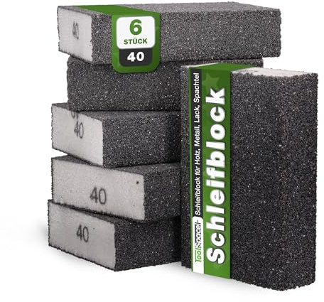ToolSpace 6X Éponge Abrasive Grain 40 Bloc de Ponçage Manuel Durable pour Bois Métal Peinture et Plâtre Lavable Réutilisable Haute Densité Utilisation Humide et Sèche Finition Fine Professionnelle