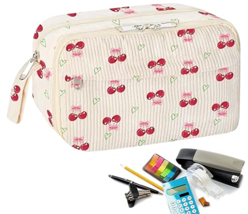 WJnflQN Bonito Estuche para lápices | Estuche Grande con Capacidad - de Almacenamiento portátil para Escritorio, Oficina, Clases de Arte, reuniones de Trabajo, viajeros, Profesores, Rojo Cereza
