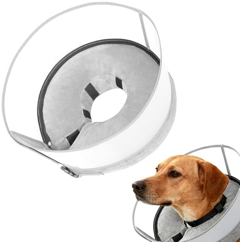 InfiniZer Aufblasbare Hundehalsbänder für nach Operationen, 2-in-1-Hundekegelhalsband mit abnehmbarem Schild, Anti-Leck-Bissschutz, Donut-Kegel für kleine, mittelgroße und große Hunde (Grau, L)