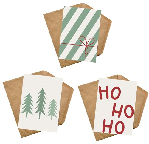 PILUVI THE LABEL 3x Postkarten-Set inklusive Kraftpapierumschlag, Weihnachtsgrüße, weihnachtliches Kartenset, stilvolle Weihnachtskarten