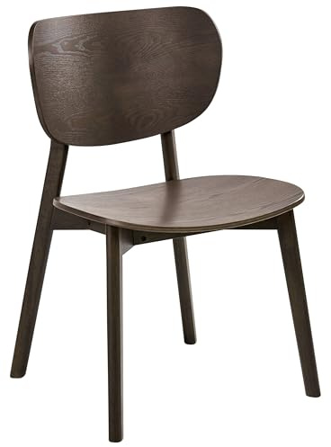 Beliani Esszimmerstuhl 2er Set Gummibaumholz Dunkelbraun Holzstuhl ohne Armlehnen Overly