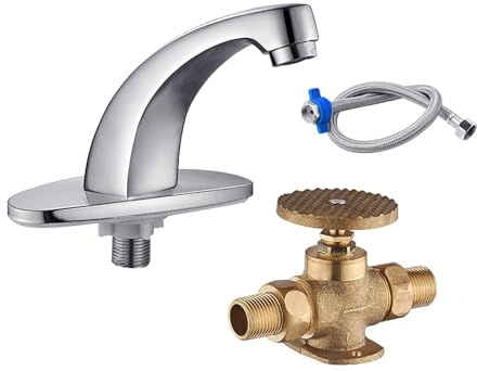 THYXGS Foot Pedal Faucet, Non-Contact Floor Mount Faucet, with Brass Foot Valve and 60cm Flexible Hose, G1/2 Single Cold Water Tap, Hand Washing Device, for Lab/Hospital