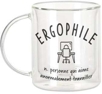 Fabulous Dubbelväggig glasmugg - ergofil arbetsälskare passion - kaffekopp och isolerad 330 ml hängande effekt mot buller, tryck i Frankrike