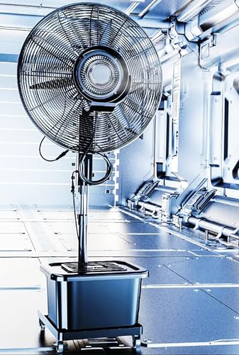 Ventilatore da Terra Ventilatore Industriale a piedistallo con Serbatoio dell'Acqua e Ruote, Ventilatore nebulizzatore Portatile Ventilatore da Pavimento ad Altezza Regolabile per Officina o