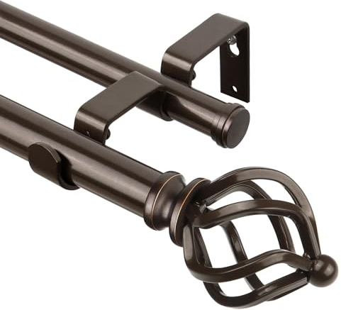 KAMANINA Bronze Double Curtain Pole, Extendable Curtain Poles 132-182 cm