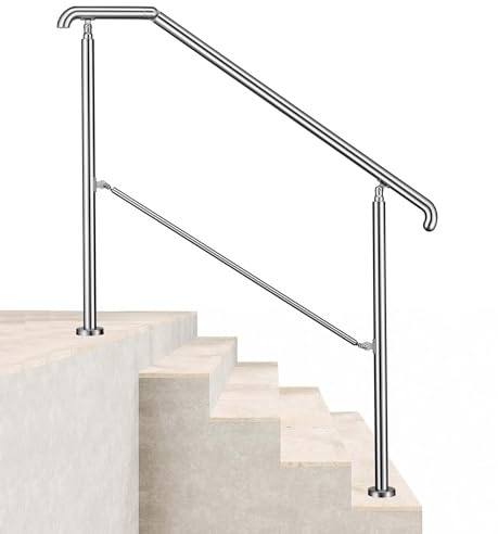 Acezanble 136x102cm Edelstahl Eingangshandlauf Treppengeländer Winkelverstellbares Geländer für 3-4 Stufen Innen Außen Treppens, Silber