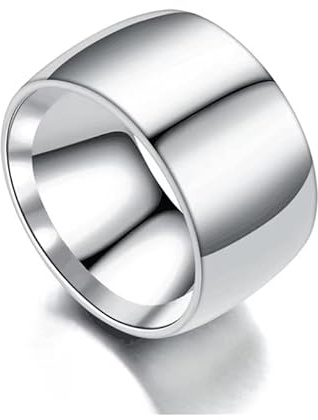Herrring i rostfritt stål med bred rundad rem, 12 mm, silver, storlek 8