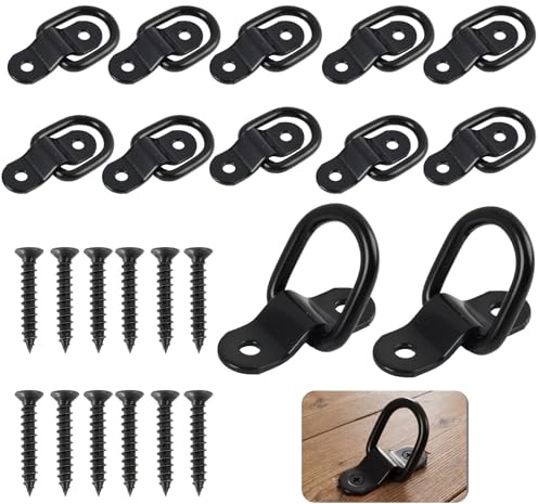CeoxThao 12 Piezas Anillos de Montaje en D con Tornillos para Remolques, Coches y Kayaks, Negro Anillo de Montaje de Acero Inoxidable con 24 Tornillos, Ojetes de Fijación para Asegurar Cargas Pesadas
