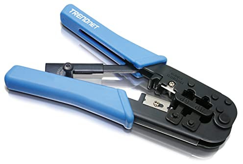 TRENDnet Crimping Tool, Crimp, Cut, and Strip Tool, for Any Ethernet or Telephone Cable, Built-in Cutter and Stripper, 8P-RJ-45 and 6P-RJ-12, RJ-11, All Steel Construction, Black, TC-CT68