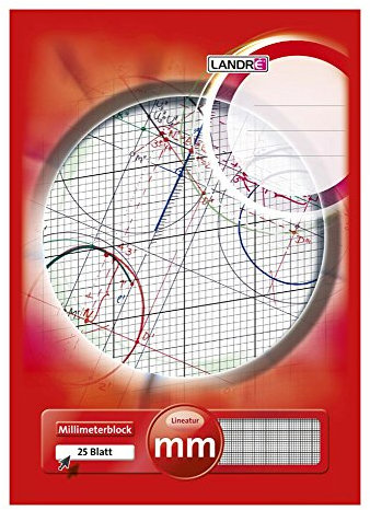 Landré Millimeter-Block A4, 80 g/m² Papier, 25 Blatt, Kopfgeleimt, Linienfabe rot