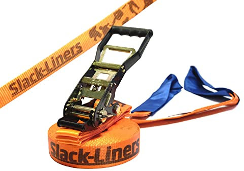 Slack-Liners Slackline Classic Line ORANGE - 50mm breit, 25m lang - mit Langhebelratsche Made in Germany