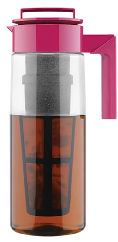 Takeya Flash Chill Iced Tea Maker - Versatile Tea Brewer for Loose/Bagged Tea - Patented Flash Chill Tech Hot/Cold Use BPA-Free Tritan Dishwasher Safe - Airtight Lid Made in USA - 2 Quart/Raspberry