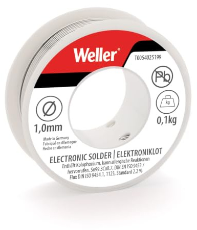 Weller T0054025199N Elektronisches Lötzinn EL99 | Bleifreier Lötdraht S-Sn99Cu1 | 1,0 mm | 100 g Spule | Elektroniklot für semiprofessionelle Lötarbeiten
