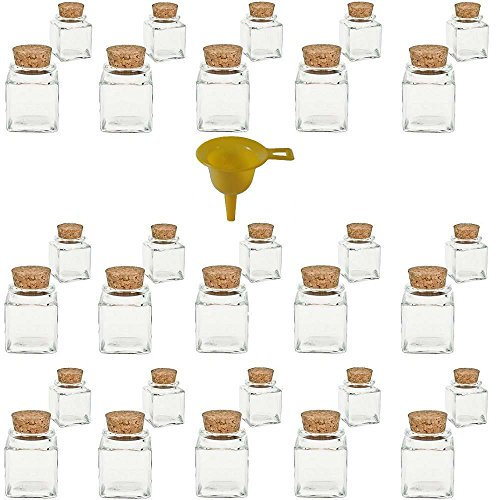 30 #26847# mini Gewürzgläser 50ml / Glasdosen mit Korkverschluss für Gewürze, Salz, Gastgeschenke, etc. - inkl. einem gelben Einfülltrichter