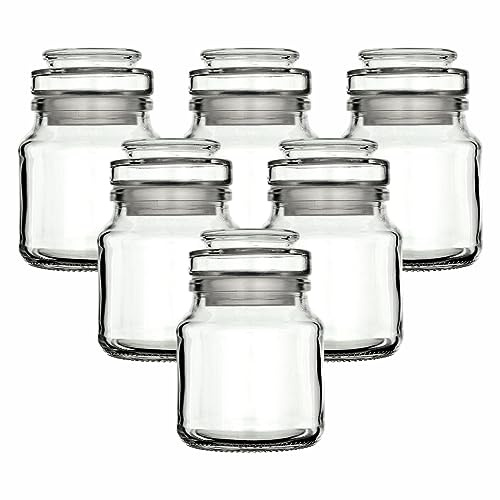 gouveo Set di 6 barattoli per spezie 200 ml Rondo con tappi in vetro - barattoli di sughero vuoti da riempire - barattoli rotondi con tappo in vetro per erbe, spezie, cosmetici