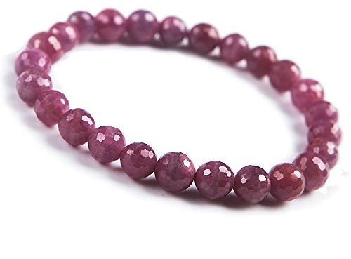 Stone-Beads 7 mm röd naturlig rubin ädelsten kristall vänd rund pärla stretch kvinna män armband AAAA, Rubin, naturlig rubin ädelsten