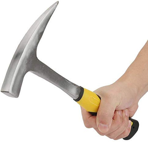 Fafeicy Double Head Duckbill Hammer, 28oz High Carbon Steel Flat Head Geological Survey Brick Hammer with Rubber Handle Cut Percussion Tool Kit for Geological Survey