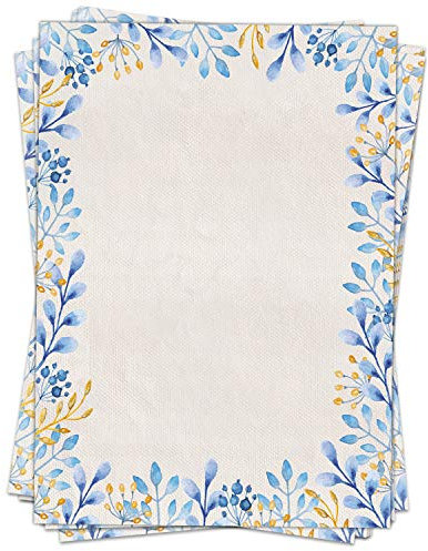 50 Blatt Briefpapier (A4) | Blätter blau gelb | Motivpapier | edles Design Papier | beidseitig bedruckt | Bastelpapier | 90 g/m²