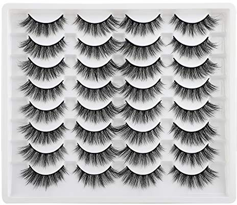 JIMIRE 16 Pairs Cat Eye False Eyelashes Fluffy Natural Fake Lashes 3D Volume Lashes Pack for Cat-Eye Look