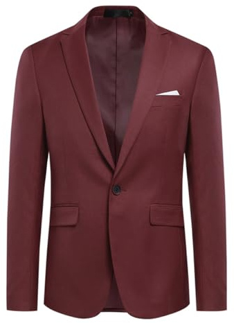 Allthemen kavaj herr slim fit en knapp kavaj herr kavaj för business bröllop fritid, Vinröd, XXL
