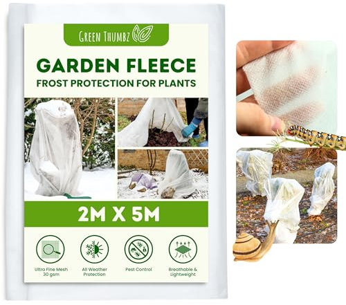 Green Thumbz Gartenvlies Frostschutz Pflanzen – 2m x 5m (30gsm) Vlies Garten Winterschutz für Pflanzen & Gemüseanbau – Gartenbau Rasenvlies als Pflanzenschutzhaube - Frostschutz Hochbeet