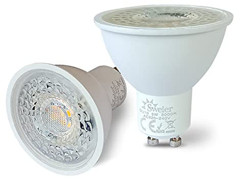 Sweier - 2 lampadine LED GU10 da 5 W, con angolo di diffusione di 38°, 430 lumen, luce bianca calda, 3000 K, non dimmerabili, equivalenti alogeni da 50 W, a risparmio energetico, a lunga durata