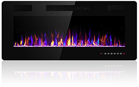 Electactic 42 Inch Electric Fireplace Insert Ultra-Thin - Recessed & Wall-Mounted Fireplace Heater with Thermostat, Adjustable Flame, Remote Control - Linear with Timer, Touch Screen, 750/1500W