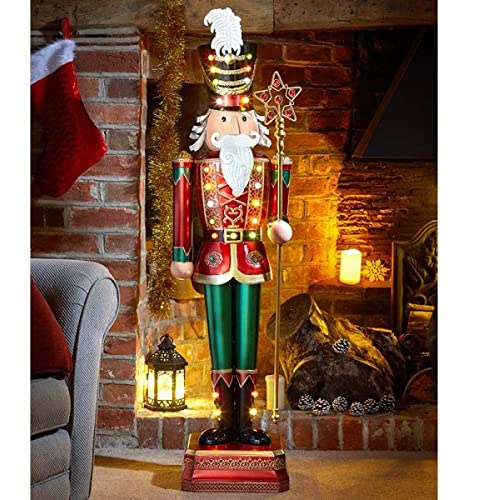 Marco Paul Christmas Deluxe - Figura decorativa de metal con luz de 119 cm, color rojo y verde, figura festiva tradicional con 23 LED de color blanco cálido, decoración de interiores, adorno novedoso
