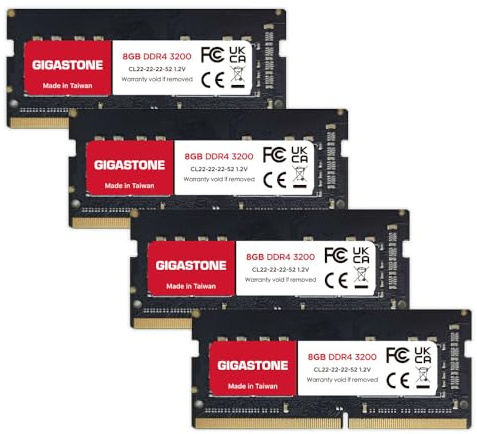 【DDR4 RAM Laptop Only】GIGASTONE 32GB Kit (4x8GB) DDR4 3200MHz (2933MHz or 2666MHz) PC4-25600 (PC4-23400/21300) CL22 1.2V SODIMM 260 Pin Unbuffered Non ECC High Performance Notebook Memory Upgrade
