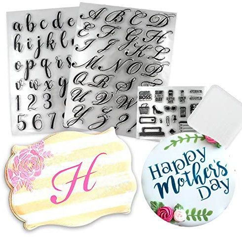 4PCs Alphabet Cake Stamp Tools, Alphabet & Numbers Cookie Stamp, DIY Fondant Cake Mold High Heel Sunglasses Fondant Molds for Fondant Biscuit Cake Cookie Mold Baking Tool