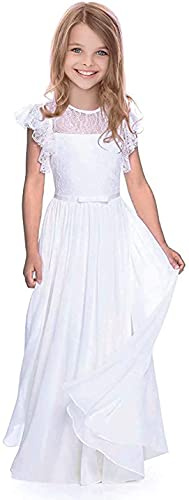 Aibaowedding Fancy Flower Girl Dress Girls Holy Communion Dresses for Wedding Pageant 2-13 Year Old(White,10-11Y)