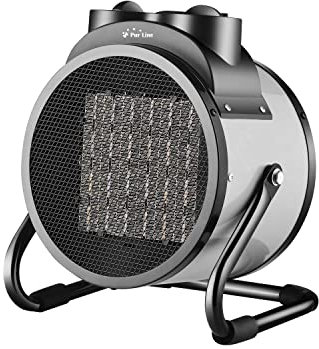 PUR LINE | Riscaldatore industriale in ceramica da 3000 W con termostato regolabile - Riscaldatore industriale da pavimento con tecnologia ultra silenziosa e basso consumo, design retrò, colore grigio