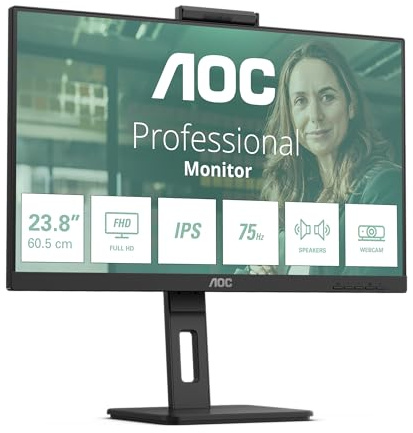 AOC 24P3QW - 24 inch FHD Monitor, 75Hz, IPS, 4ms, 2MP WebCam, USB HUB, Height Adjust , Speakers (1920 x 1080 @ 75Hz, HDMI 1.4 x 2 / DP 1.2 x 1)