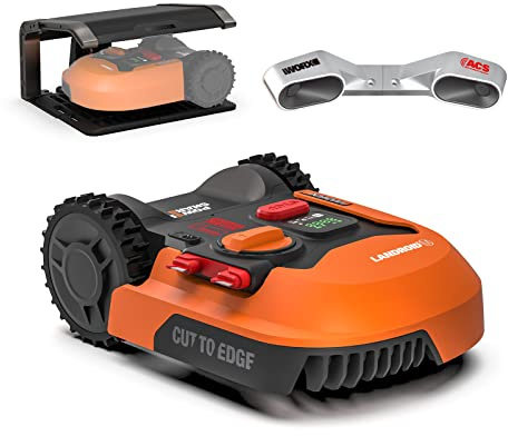 WORX - PACK LANDROID - 700m² - Tondeuse Robot connectée sans fil LANDROID - WR142E + EXTRAS [Module Anticollision System - évite les obstacles + Garage - protège de la pluie et du soleil]