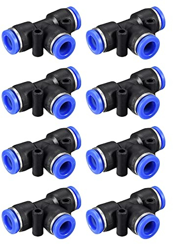 M METERXITY 8 Pack Tee T Shape Push to Connect Air Hose Fitting, for Transporting Air Water, Apply to Outdoor/Industrial (8mm, Black Blue)