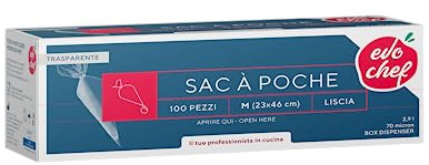 Evo Chef, Sac a poche,100 pezzi, Creme e Paste a bassa e media densità, capacità 2,9 lt