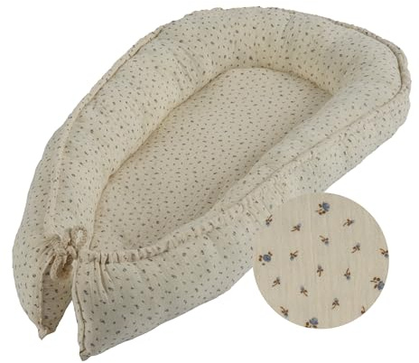Bio Baby Nestchen Musselin Blumen Neutral Neugeborenen Baumwolle ökotex Nestchen Wickelunterlage Mädchen Kuschelnest Beige Schlafnest Junge Florales Lounge Kinderzimmer Dekor
