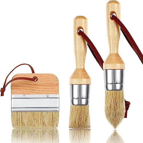 Jikoiuty Lot de 3 pinceaux de peinture à la craie et à la cire pour peinture acrylique, pochoir, pinceaux pour meubles en bois, décoration d'intérieur