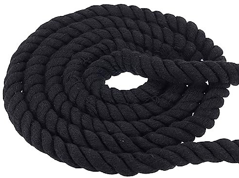 PATIKIL 3/4 Pollici x 49 Piedi Naturale Attorcigliato Cotone Corda, 3 Filo Tiro alla Corda Corda con Sigillante Nastro per Artigianato Ringhiere Casa Decorazione, Nero