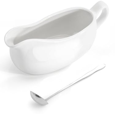 LoeJan Gravy Boat with Spoon, Ceramic Sauce Serving Dish, Easy-Pour Big Dripless Lip Spout Serveware Set For Salad Cream Milk Broth Black Pumpkin Thanksgiving