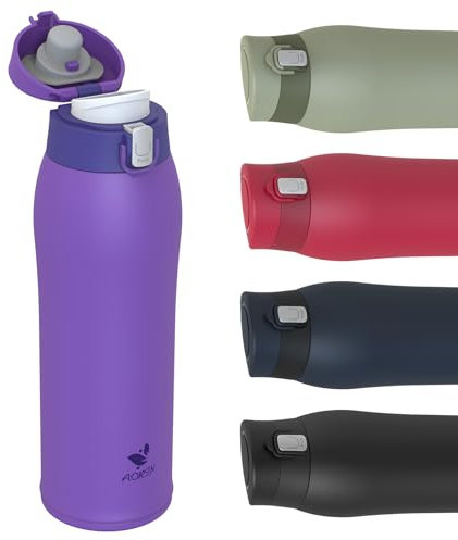 AORIN 18/8 Stainless Steel Water Bottle with 2 Lids, 750ml, Vacuum Insulated Metal Bottle, Leakproof Drinks Bottle, BPA Free, Hot & Cold Compatible, Portable Flask for Gym, Sport, Daily